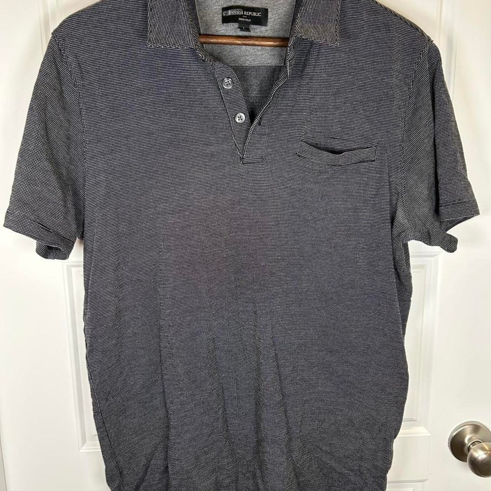 Banana Republic Black with White Pinstripes Polo
